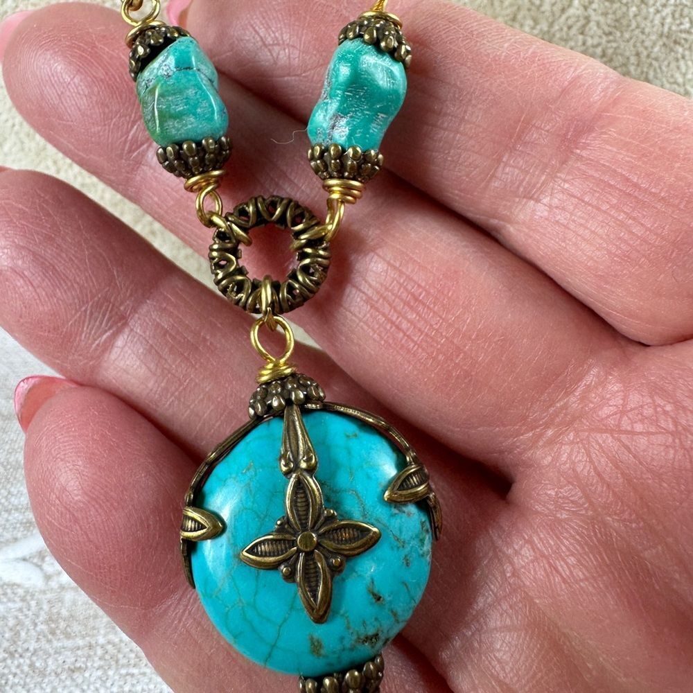 Jan Micheals Turquoise and Bronze Pendant Necklace - Picture 4 of 11